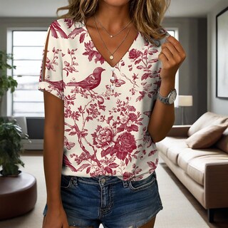 Foto 3 | Foto 3 | Camisa Túnica Medlor Boho Con Estampado Floral Con Cuello En V Y Manga Corta Para Mujer - Venta Internacional.