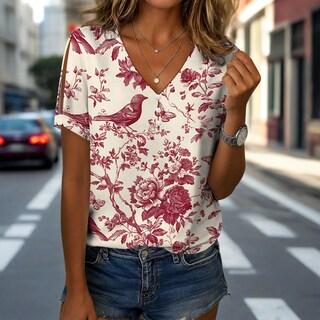 Foto 4 | Foto 4 | Camisa Túnica Medlor Boho Con Estampado Floral Con Cuello En V Y Manga Corta Para Mujer - Venta Internacional.