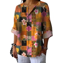 Camiseta Domirica De Manga Larga Con Cuello En V Y Estampado Floral Para Mujer - Venta Internacional.