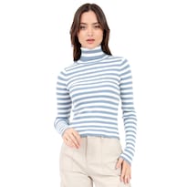 Playera Quarry a Rayas con Cuello Alto Azul para Mujer