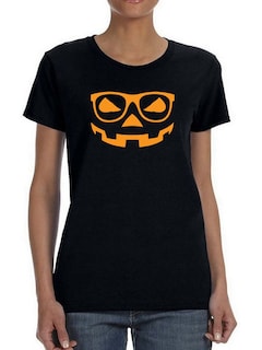 Foto 1 | Foto 1 | Playera Smartprintsink color Negro para Mujer Calabaza de Halloween con Lentes Hipster