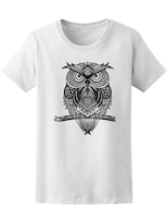 Playera Mujer Buho con Arte Tribal Smartprintsink Blanco