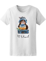 Playera Smartprintsink para Mujer Ilustración en Acuarelas Niña con Gato