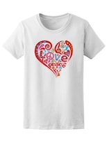 Playera Smartprintsink para Mujer Felicidad, Amor, Paz Arte Groovy