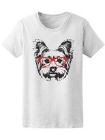 Playera SmartPrintsInk para Mujer Yorkie con Lentes Rojos