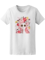 Playera SmartPrintsInk para Mujer Diseño Pintura Acuarela de Mujer con Corona de Flores