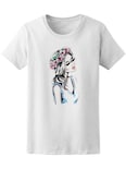 Playera Smartprintsink Mujer Ilustración/ Chica con Corona de Flores/ Vestido Azul