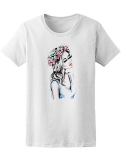 Foto 1 | Foto 1 | Playera Smartprintsink Mujer Ilustración/ Chica con Corona de Flores/ Vestido Azul