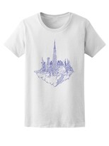 Playera Smartprintsink Mujer Ilustración a Lápiz/ Ciudad Flotante con Rascacielos