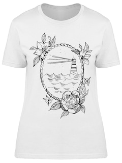 Foto 1 | Foto 1 | Playera Smartprintsink Mujer Ilustración/ Faro En Mar/ Guirnalda de Cuerdas y Flores