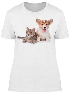 Foto 1 | Foto 1 | Playera Smartprintsink Mujer Fotografía/ Cachorro Corgie y Gatito