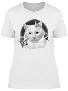 Foto 1 | Foto 1 | Playera Smartprintsink Mujer Ilustración A Lápiz/ Gato Con Mariposas