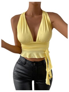 Foto 1 | Foto 1 | Top Corto Soly Hux Para Mujer, Sexy, Cuello En V Profundo, Halter, Amarillo - Venta Internacional.