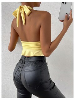 Foto 2 | Foto 2 | Top Corto Soly Hux Para Mujer, Sexy, Cuello En V Profundo, Halter, Amarillo - Venta Internacional.