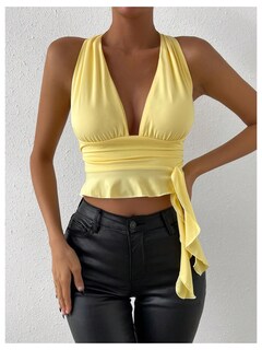 Foto 3 | Foto 3 | Top Corto Soly Hux Para Mujer, Sexy, Cuello En V Profundo, Halter, Amarillo - Venta Internacional.