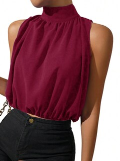 Foto 1 | Foto 1 | Top Corto Soly Hux Para Mujer, Cuello Alto, Cuello Alto, Color Burdeos, Talla M - Venta Internacional.