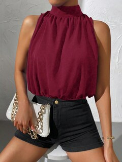 Foto 3 | Foto 3 | Top Corto Soly Hux Para Mujer, Cuello Alto, Cuello Alto, Color Burdeos, Talla M - Venta Internacional.