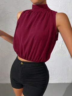Foto 4 | Foto 4 | Top Corto Soly Hux Para Mujer, Cuello Alto, Cuello Alto, Color Burdeos, Talla M - Venta Internacional.