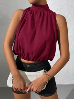 Foto 5 | Foto 5 | Top Corto Soly Hux Para Mujer, Cuello Alto, Cuello Alto, Color Burdeos, Talla M - Venta Internacional.