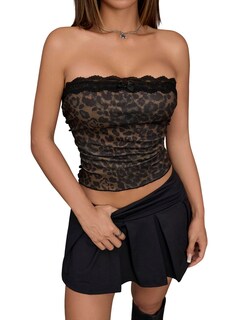 Foto 1 | Foto 1 | Top Corto Wdirara Con Estampado De Leopardo Y Lazo Y Encaje Para Mujer - Venta Internacional.