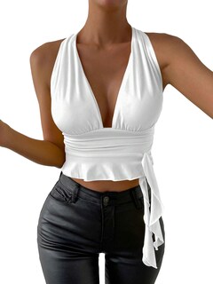 Foto 1 | Foto 1 | Top Corto Soly Hux Para Mujer, Sexy, Cuello En V Profundo, Halter, Blanco - Venta Internacional.