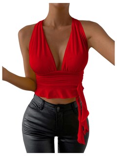 Foto 1 | Foto 1 | Top Corto Soly Hux Sexy Con Cuello En V Profundo Para Mujer, Rojo - Venta Internacional.
