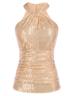 Foto 1 | Foto 1 | Camiseta Sin Mangas Grace Karin Con Cuello Halter Brillante Y Lentejuelas, Color Champán Xl - Venta Internacional.