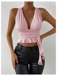 Foto 3 | Foto 3 | Top Corto Soly Hux Para Mujer, Sexy, Cuello En V Profundo, Rosa Claro - Venta Internacional.