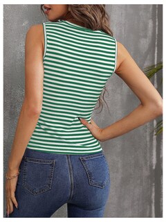 Foto 2 | Foto 2 | Camiseta Sin Mangas Soly Hux Para Mujer, A Rayas, Sin Mangas, Acanalado, Verde - Venta Internacional.