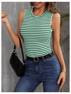 Foto 4 | Foto 4 | Camiseta Sin Mangas Soly Hux Para Mujer, A Rayas, Sin Mangas, Acanalado, Verde - Venta Internacional.