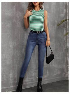 Foto 5 | Foto 5 | Camiseta Sin Mangas Soly Hux Para Mujer, A Rayas, Sin Mangas, Acanalado, Verde - Venta Internacional.