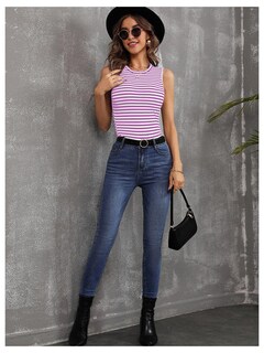 Foto 5 | Foto 5 | Camiseta Sin Mangas Soly Hux Para Mujer, A Rayas, Acanalada, Rojo Violeta - Venta Internacional.