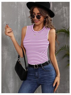 Foto 4 | Foto 4 | Camiseta Sin Mangas Soly Hux Para Mujer, A Rayas, Acanalada, Rojo Violeta - Venta Internacional.
