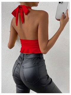 Foto 2 | Foto 2 | Top Corto Soly Hux Sexy Con Cuello En V Profundo Rojo Para Mujer - Venta Internacional.