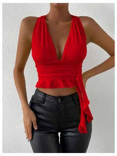 Foto 3 | Foto 3 | Top Corto Soly Hux Sexy Con Cuello En V Profundo Rojo Para Mujer - Venta Internacional.