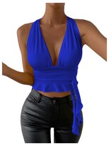 Top Corto Soly Hux Sexy Con Cuello En V Profundo Y Ribete Halter Con Volantes - Venta Internacional.