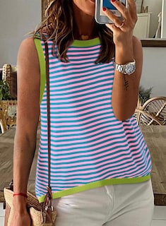 Foto 3 | Foto 3 | Camiseta Sin Mangas Dokotoo Summer Para Mujer Casual De Punto Verde A Rayas - Venta Internacional.