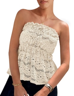 Foto 1 | Foto 1 | Tube Top Prettygarden Para Mujer, Estilo Bohemio, Sin Tirantes, Ojales, Beige - Venta Internacional.