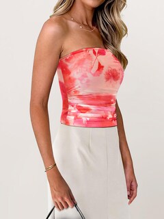 Foto 4 | Foto 4 | Top Redondo Mascomoda Para Mujer 2025 Con Estampado Floral Fruncido Naranja Claro - Venta Internacional.