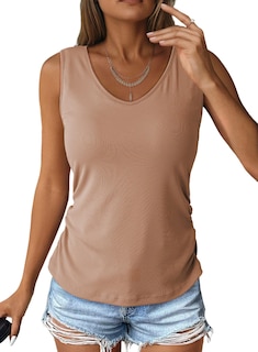 Foto 1 | Foto 1 | Camiseta Sin Mangas Dokotoo Para Mujer, Cuello En V, Punto Acanalado, Color Caqui Fruncido - Venta Internacional.