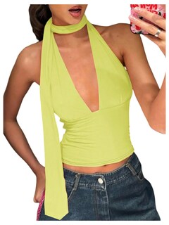 Foto 1 | Foto 1 | Bufanda Halter  Top Corto Soly Hux Para Mujer  Cuello En V Profundo  Amarillo - Venta Internacional.