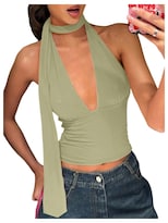 Bufanda Halter Top Corto Soly Hux Para Mujer Cuello En V Profundo Verde - Venta Internacional.
