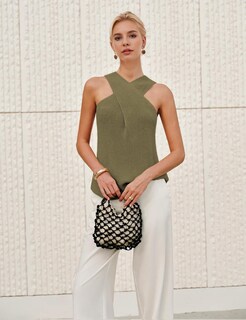 Foto 4 | Foto 4 | Blusa Yeokou Para Mujer Cuello Cruzado Punto Verde Militar - Venta Internacional.