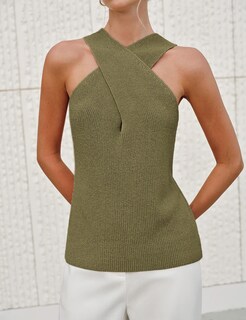 Foto 2 | Foto 2 | Blusa Yeokou Para Mujer Cuello Cruzado Punto Verde Militar - Venta Internacional.