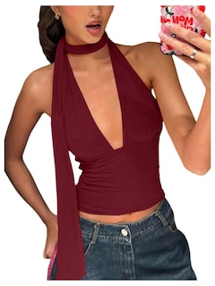 Foto 1 | Foto 1 | Bufanda Halter Top Corto Soly Hux Para Mujer Cuello En V Profundo Color Burdeos - Venta Internacional.