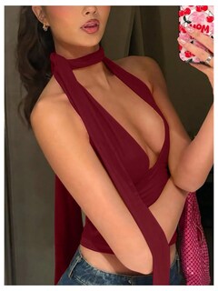 Foto 3 | Foto 3 | Bufanda Halter Top Corto Soly Hux Para Mujer Cuello En V Profundo Color Burdeos - Venta Internacional.
