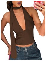 Bufanda Halter Soly Hux Para Mujer  Cuello En V Profundo  Marrón Café - Venta Internacional.