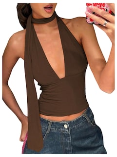 Foto 1 | Foto 1 | Bufanda Halter Soly Hux Para Mujer Cuello En V Profundo Marrón Café - Venta Internacional.