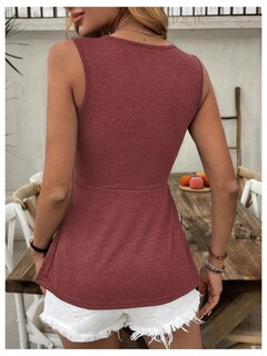Foto 2 | Foto 2 | Camiseta Sin Mangas Soly Hux Torcida En La Parte Delantera Con Cuello En V Peplum Color Rojo Veraniego - Venta Internacional.
