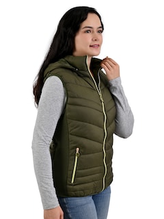 Foto 3 | Foto 3 | Chaleco Capitonado Afelpado Para Mujer Capucha Desmontable Cardigan Verde Militar